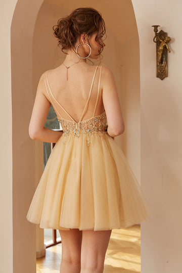 Spaghetti Straps Robe de Cocktail avec Appliques